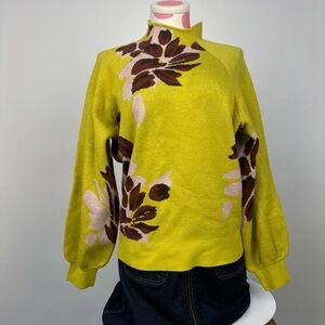 Anthropologie Floral Mock Neck Sweater